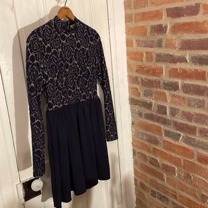 Open back navy and gold dress